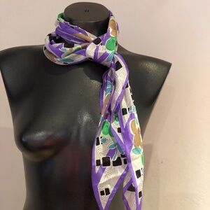 SILK BIAS/OBLONG SCARF-NWT-MADE IN JAPAN-PURPLE,GREEN,WHITE FLORAL- SUMMERTIME!